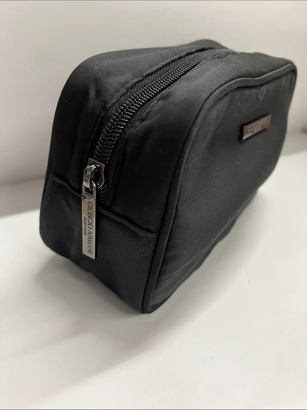 Giorgio Armani Parfums Black Satin Cosmetics Zip Clutch Pouch Bag - New